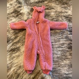 Okie Dokie Pink Sherpa Bear suit 9mo.